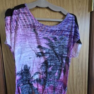 Maurices Pink and Purple Palm Print Tee